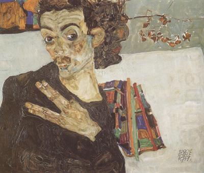 Self-Portrait with Black Clay Vase and Spread Fingers (mk12), Egon Schiele